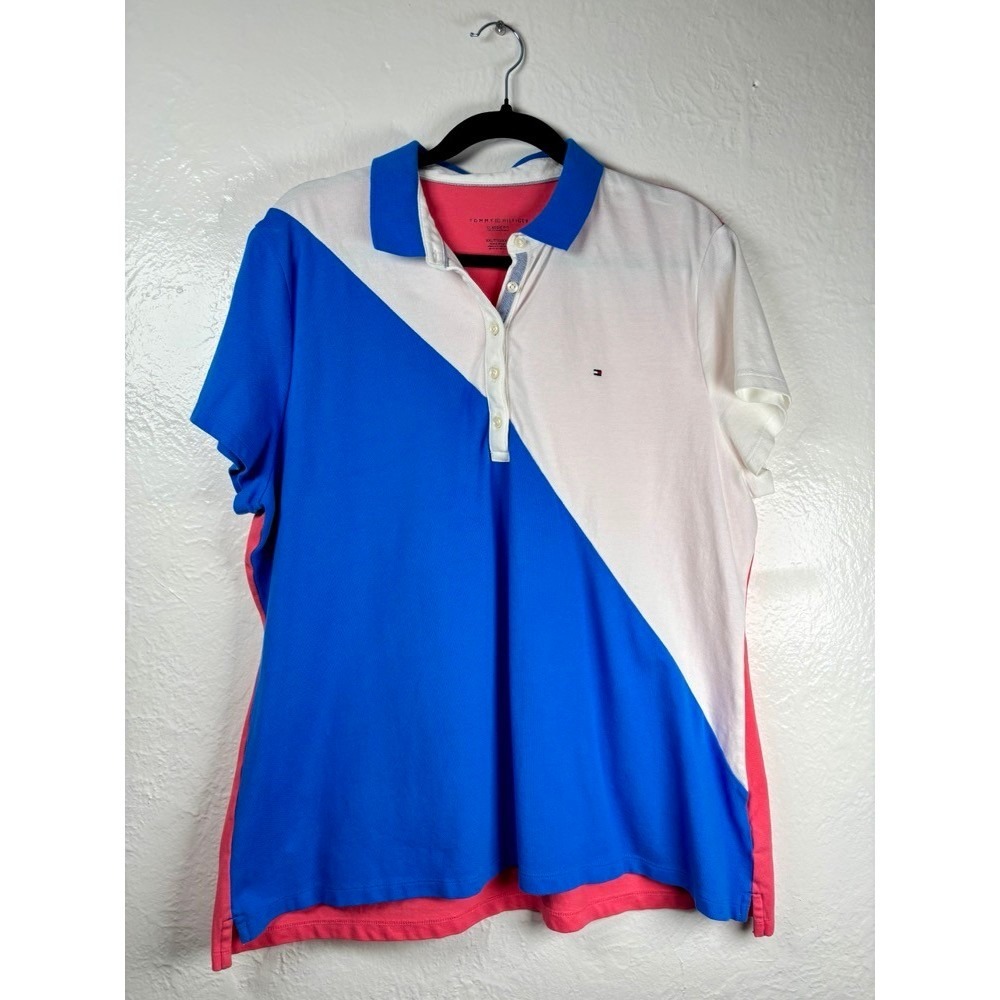 Tommy Hilfiger Color Block Polo Shirt Women's XXL Preppy Golf Tennis Athleisure
